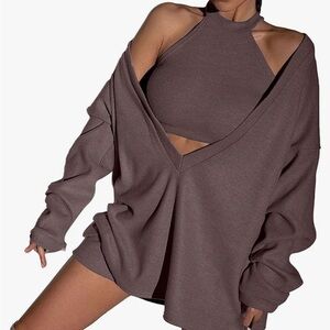 Brown Halter Top and Sweater Set